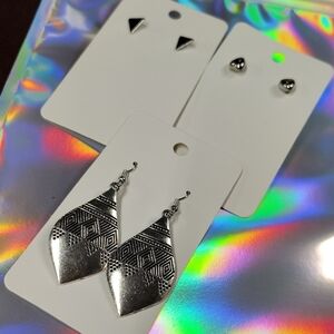 Silver and Black Geometric Earrings Set